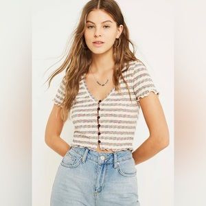 BDG Cropped Button Up Top Size Large! Cream & Orange